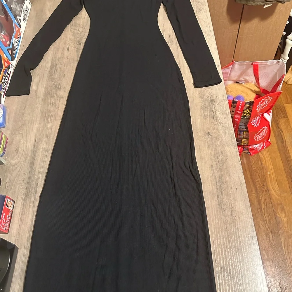 NWT SKIMS Black soft lounge mock turtleneck sleeve dress - Picture 5 of 8